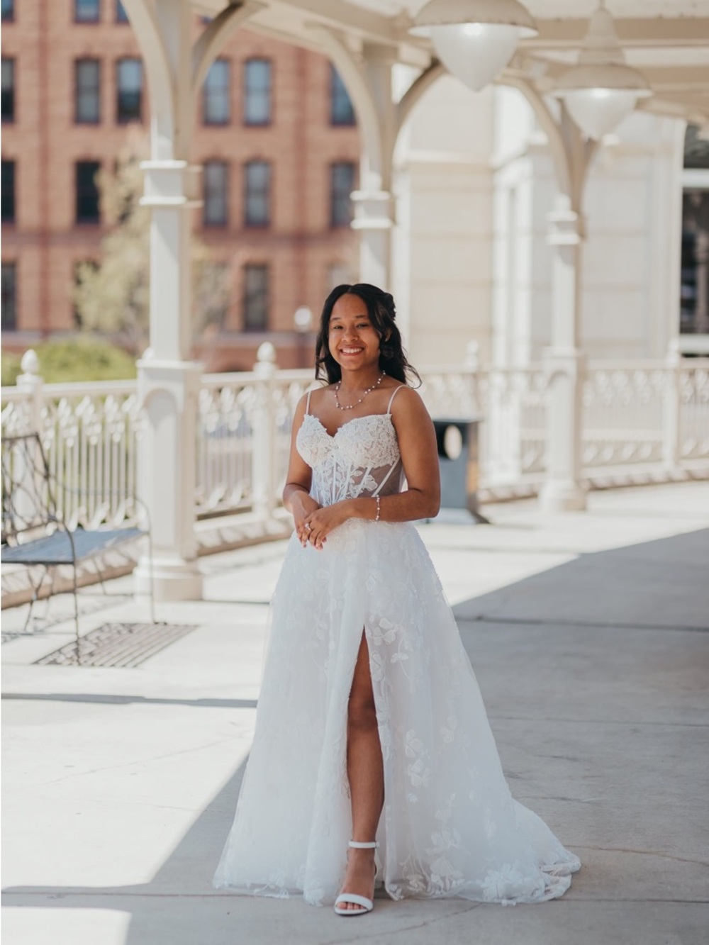 Lace A-Line Gown with Sweetheart Bodice and Thigh Slit
